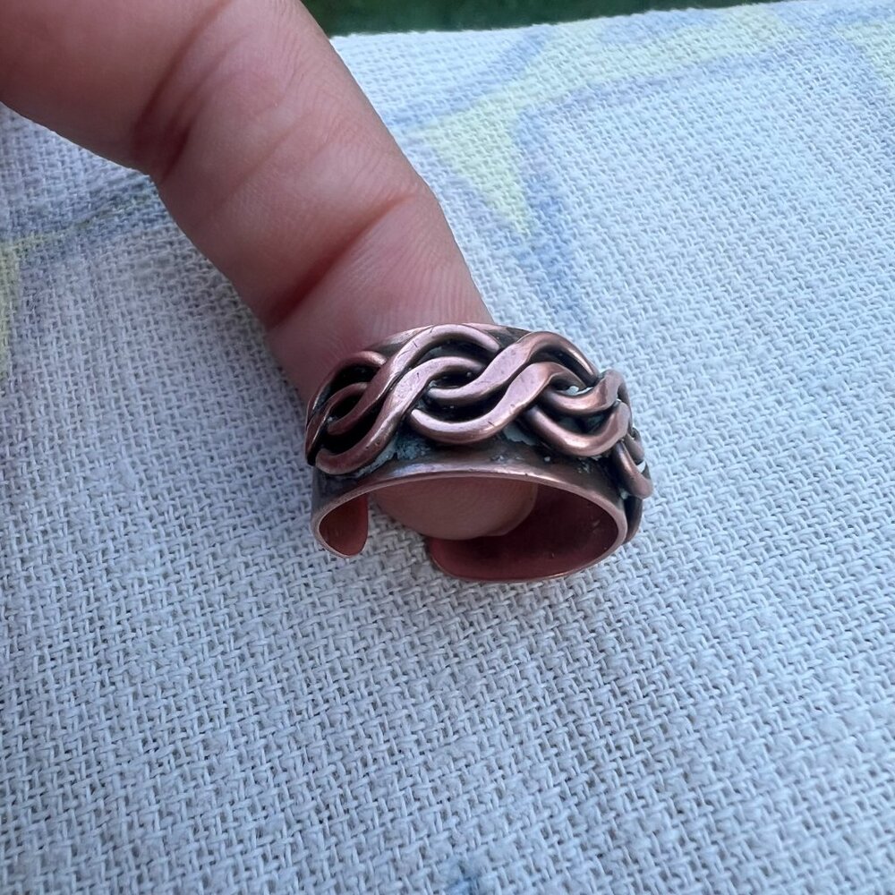 Vintage Solid Copper Braided Adjustable Ring Mid … - image 2